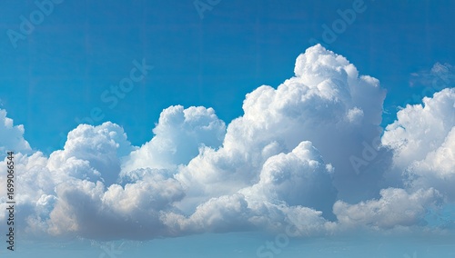 Fluffy cumulus clouds against a vibrant blue sky