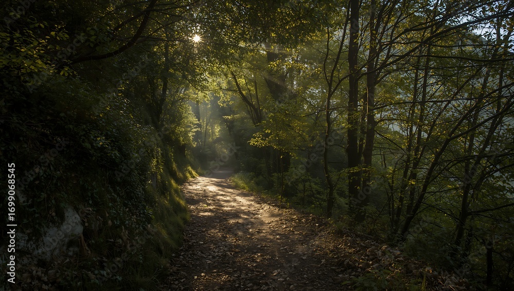 Fototapeta premium Road and path in the forest woods with trees and nature