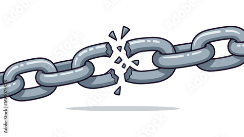 Cartoon Breaking Chain Links Illustration Symbolizing Overcoming Obstacles and Strength
