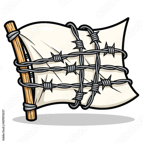 Barbed Wire Enshrouded Flag Symbolic of Restriction Illustration for Creative Projects