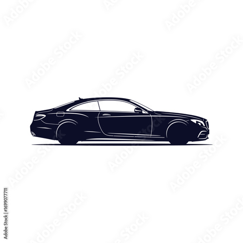 Monochrome vector illustration of a contemporary two-door grand tourer, a symbol of automotive power, speed, and sophistication