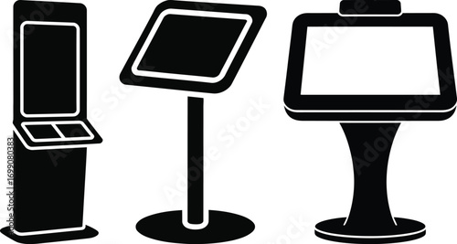 Digital Kiosk and Touchscreen Stand Silhouette Vector