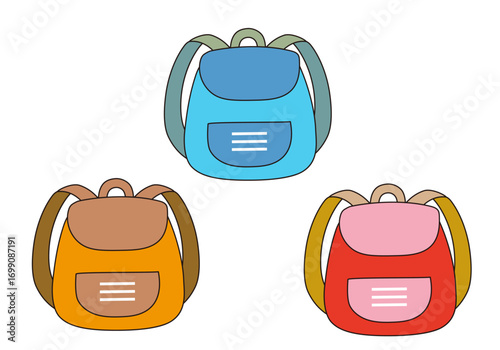 カラフルなリュックサックのイラストセット1