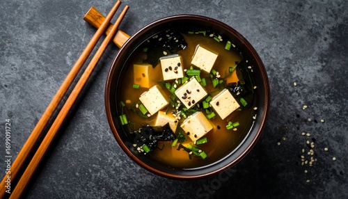 Bowl of hot and flavorful miso soup