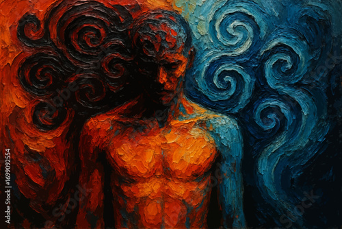 Human body merged with negative thought patterns