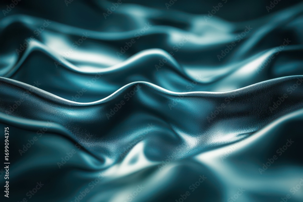 Obraz premium Shimmering Teal Satin Fabric with Elegant Waves and Texture