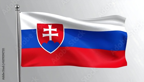 Free Download Waving Slovakia flag white, blue, red horizontal bands with coat of arms - GFXLoad