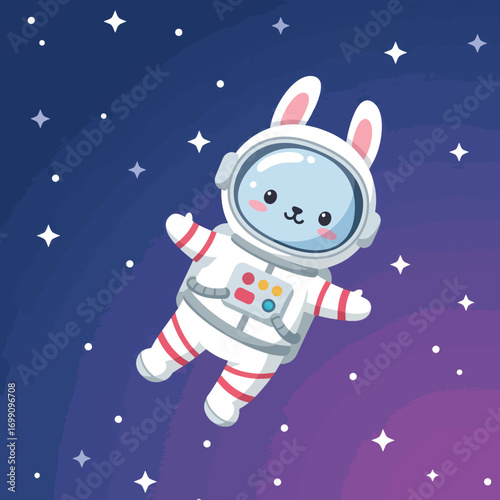 Bunny astronaut floating in space with stars and nebula