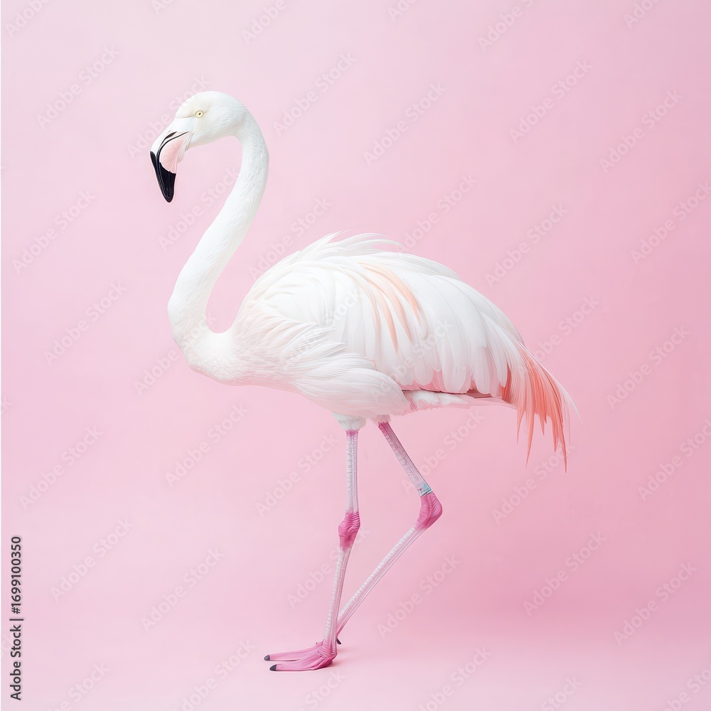 Fototapeta premium Elegant Flamingo Standing Gracefully Against Soft Pink Background