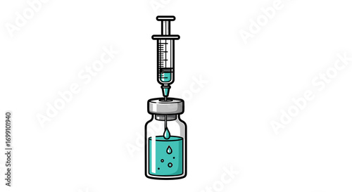 Syringe drawing vaccine from vial, illustration on clean white background