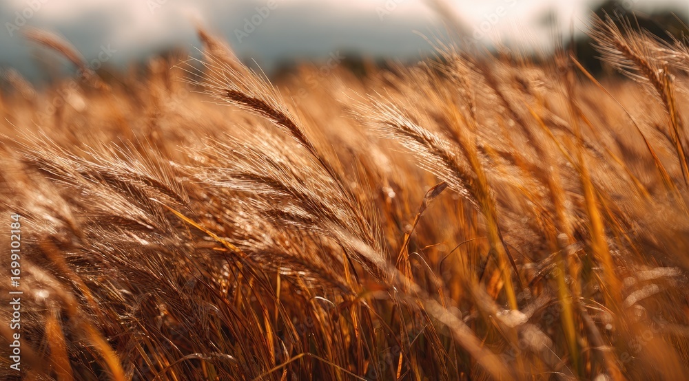 Fototapeta premium Golden wheat field swaying in the breeze