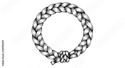 Circular Braided Rope Design Element Isolated on White Background