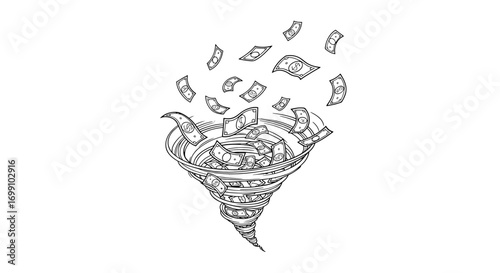 Money swirling tornado concept illustration on white background