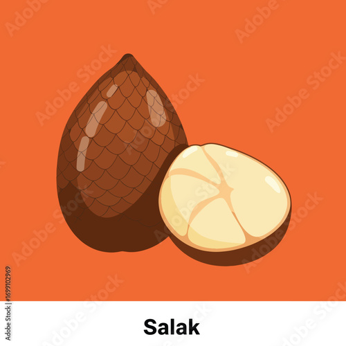 Illustration of a whole salak fruit and a halved salak fruit