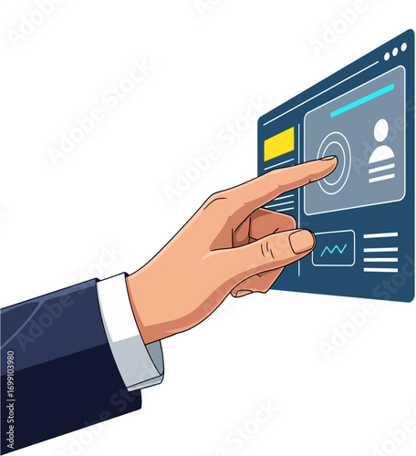 Digital User Experience - Professional hand interacting with a clean UI, symbolizing modern technology and efficiency.