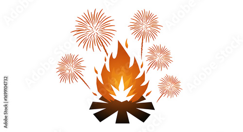 Fireworks display over a bonfire celebrating a special occasion outdoors.
