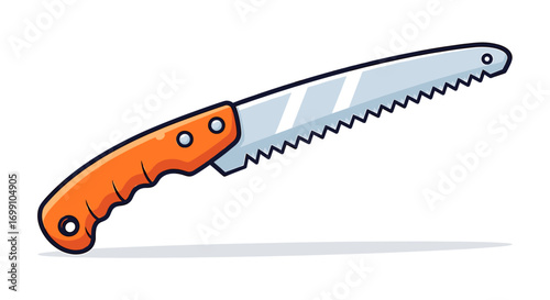 Cartoon Hand Saw with Orange Handle Isolated on White Background