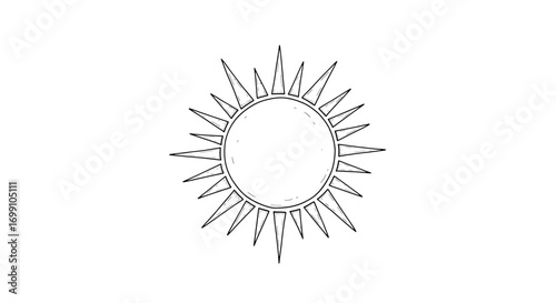 Simple sun sketch drawing with sharp rays on white backdrop