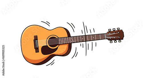 Vibrating Acoustic Guitar Illustration on a White Background