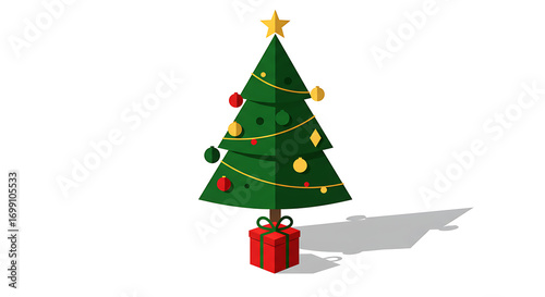 Festive Christmas Tree with Ornaments and Star Topper.