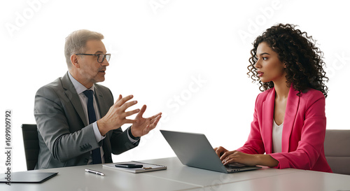 Business meeting in a modern office setting.