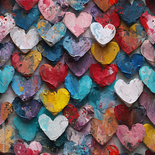 Colorful heart mosaic using oil painting techniques