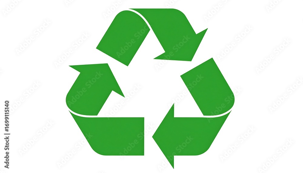 Fototapeta premium A vibrant green recycling symbol stands out against a stark white background, showcasing environmental awareness.