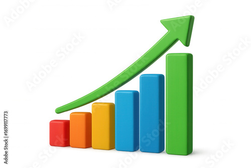 Free Download Vibrant bar graph rising, displaying upward green arrow indicating growth on transparent background - GFXLoad