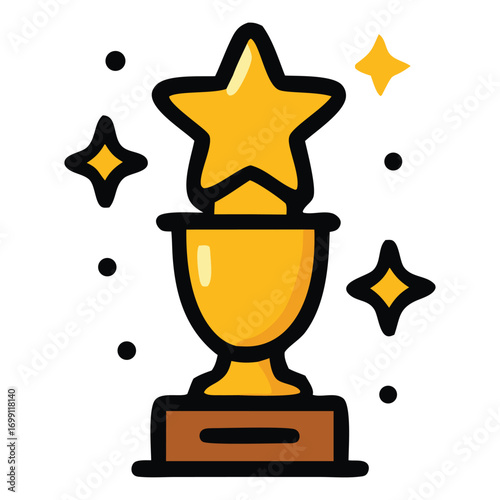 Golden trophy with star and shining accents