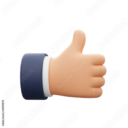 3D Thumbs Up Hand Icon for approval, encouragement, social media likes, positive support and successful achievement, Transparent Background