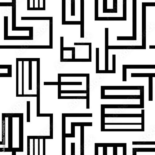 Abstract Geometric Pattern with Black Lines on White Background, Minimalist Design
