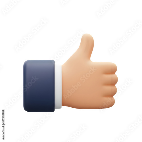 3D Thumbs Up Hand Icon for approval, encouragement, social media likes, positive support and successful achievement, Transparent Background