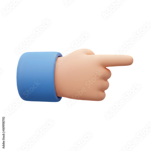 3D Pointing Hand Icon for direction, navigation, choice selection, interactive guide and decision making, Transparent Background