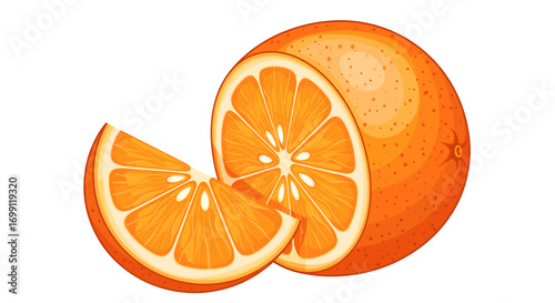 Fresh Orange Fruit Illustration with Slices on White Background