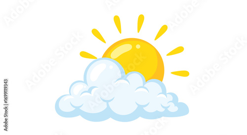 Cartoon Illustration of a Sun Partially Hidden Behind a Cloud