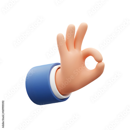 3D OK Hand Icon for approval, success, positive feedback, agreement, confidence and clear communication, Transparent Background