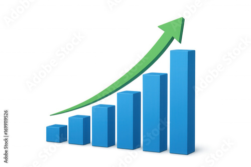 Growing blue bar graph with upward green arrow showing financial progress and increasing success on transparent backdrop Free Download Growing blue bar graph with upward green arrow showing financial progress and increasing success on transparent backdrop - GFXLoad