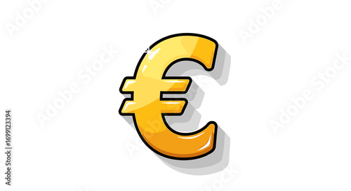 Cartoon Euro Symbol with Golden Gleam on a White Backdrop