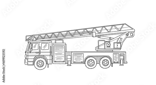 Hand-drawn fire truck illustration on a crisp, white background