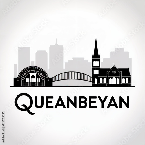 Queanbeyan Australia Skyline Silhouette — A Border City beside Canberra in New South Wales Vector Illustration