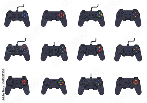 Image of 12 gamepad controllers arranged in a 3x4 grid pattern