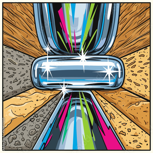 Vibrant Cross-Section: Shiny Metal Conduit with Multi-Colored Streams Penetrating Through Earth
