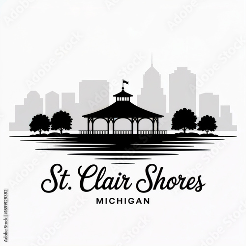 St. Clair Shores Skyline Silhouette — Michigan Waterfront City Vector Illustration