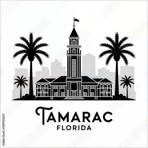 Tamarac Florida Skyline Silhouette — Suburban Broward County City Vector Illustration