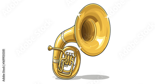Gleaming Golden Sousaphone Isolated on White Background: Musical Illustration