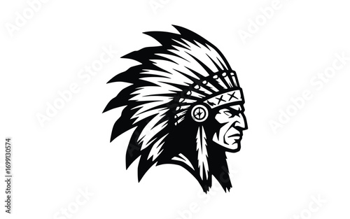 Bold Tribal Head Mascot Design with Feathered Headdress