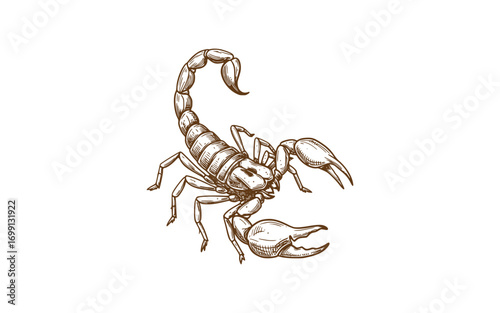 Detailed Hand-Drawn Engraving Style Illustration of a Venomous Scorpion