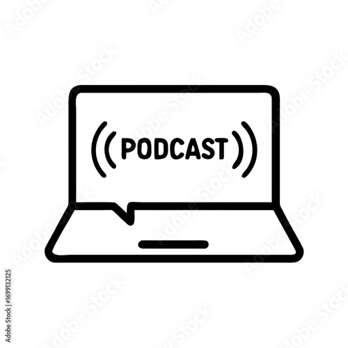 Laptop Streaming Podcast Episode Icon for Web and Graphic Design