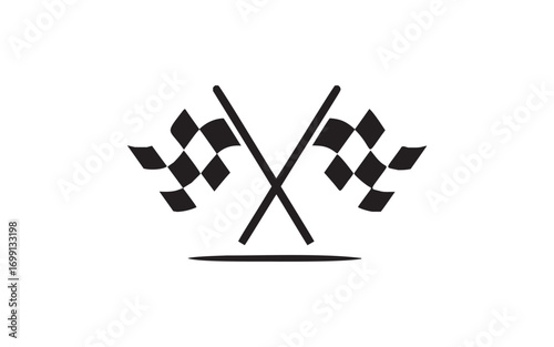 Minimalist Black and White Crossed Checkered Racing Flags Symbol