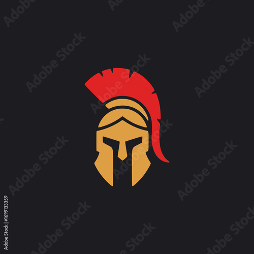 Minimalist Gold and Red Ancient Greek Spartan Warrior Helmet Icon
